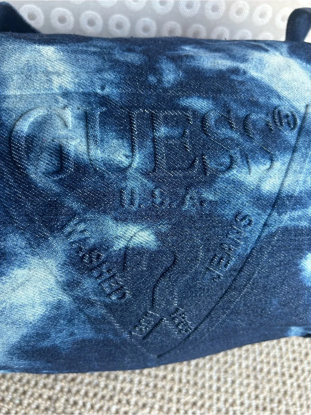 Guess Blue Tie-Dye Denim Duffel Bag Like New Condition